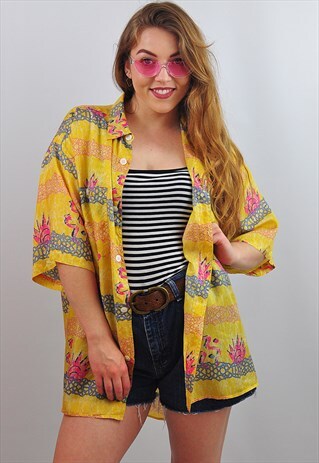 VINTAGE SILK ABSTRACT FESTIVAL PATTERNED SHIRT