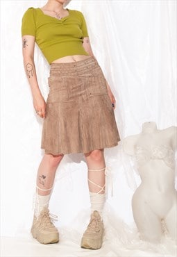 Vintage Leather Skirt Y2K Low Rise Midi in Brown