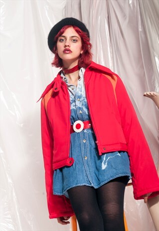 VINTAGE SKI JACKET 90S RED FLARE SLEEVE WINDBREAKER