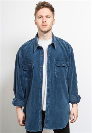 VINTAGE CORDUROY CORD SHIRT BLUE