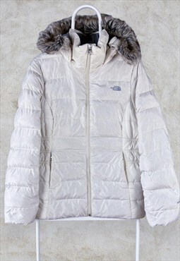 The North Face Cream Puffer Jacket Fur Hood Down 550 Medium