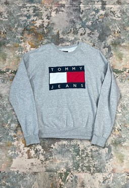 Vintage Grey Tommy Hilfiger Embroidered Spell Out Sweatshirt