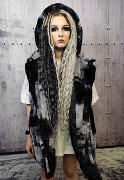 Tie-dye fleece gilet handmade sleeveless hooded vest jacket