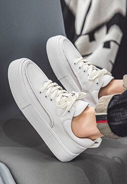 Faux leather sneakers chunky sole skate shoes in off white