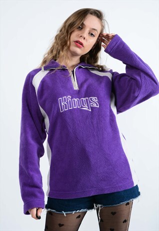 VINTAGE ADIDAS 1/4 ZIP FLEECE IN PURPLE WITH USA KINGS LOGO