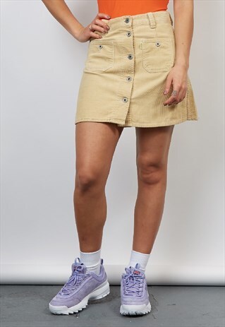 VINTAGE 80'S BEIGE CORDUROY MINI A-LINE SKIRT