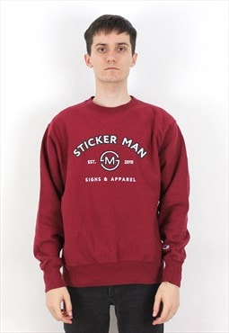 Jumper Sticker Man Reverse Weave Pullover Cotton Sweatshirt