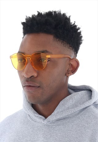 YELLOW COLOURED RIMLESS SUNGLASSES WITH CASE