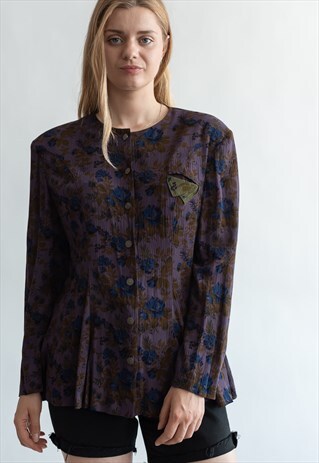 VINTAGE 80S PURPLE BLOUSE WITH BUTTON UP FRONT