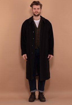 Vintage 80's Men Wool Blend Coat in Dark Grey