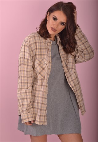 BEIGE CHECK FLANNEL SHIRT GRS1066