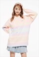 KNITTED STRIPED HOODIE GRADIENT JUMPER RAINBOW PULLOVER PINK