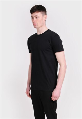 MENS BLACK ROUND NECK SHORT SLEEVED T-SHIRT - RELAXED FIT
