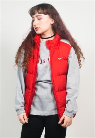 NIKE VINTAGE 90'S RED PADDED QUILTED GILET JACKET
