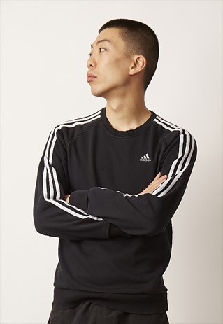 VINTAGE 90'S BLACK STRIPED ADIDAS LOGO SWEATER