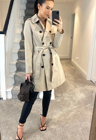 ANASTASIA BEIGE COTTON BLEND BELTED TRENCH COAT