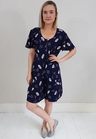 VINTAGE 90'S NAVY BLUE AND WHITE BUTTON OVERLAY PLAYSUIT