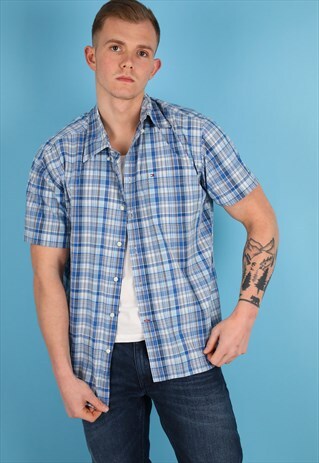VINTAGE TOMMY HILFIGER BLUE CHECK SHIRT NS177