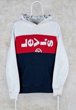 Levi's Hoodie Embroidered Spell Out White Red Blue Men's S