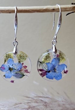 Handmade dried flower crystal  earrings