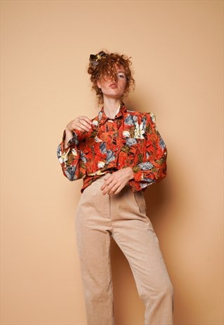 RED FLORAL SHIRT L