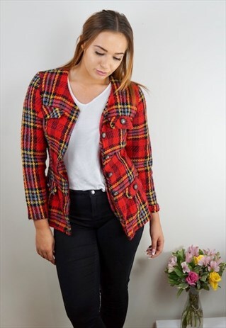 RED TARTAN TWEED VINTAGE PETITE JACKET