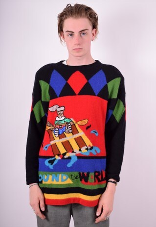 MENS VINTAGE JUMPER SWEATER LARGE MULTI 90'S
