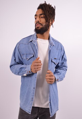 LEE MENS VINTAGE DENIM SHIRT MEDIUM BLUE 90S