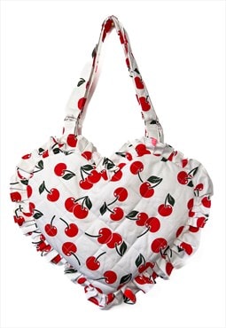 Cherries Ruffle Heart Tote Bag