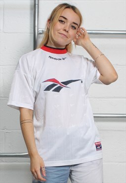 Vintage Reebok Retro Sports T-Shirt in White w Logo Small