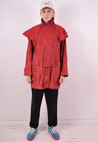 MENS VINTAGE WAXED COTTON JACKET LARGE RED 90S