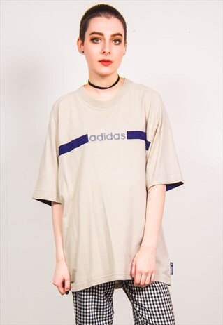 ADIDAS VINTAGE 90'S CREAM OVERSIZED SPORTS T-SHIRT