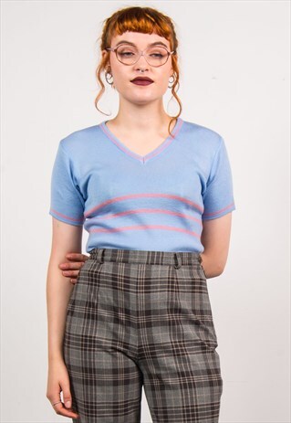 VINTAGE 70'S PURPLE STRIPED PATTERN KNIT TOP