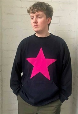 Navy Cotton Star Jumper with Front Pocket