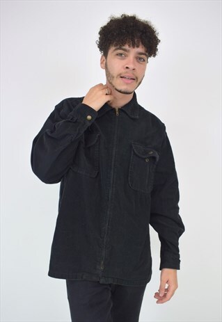 VINTAGE 90'S BLACK CORDUROY ZIP UP SHIRT