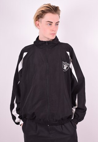 NFL MENS VINTAGE TRACKSUIT TOP JACKET XL BLACK 90'S