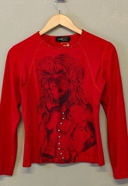 Vintage Y2K Cavalli Graphic Top Red With Girl Design