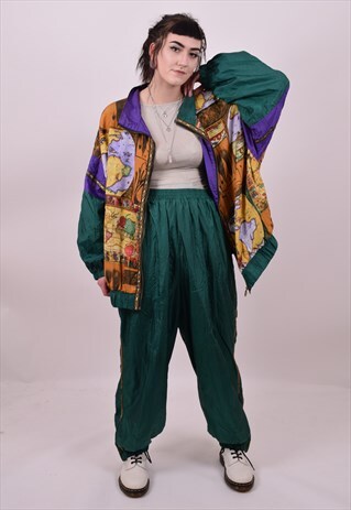 VINTAGE 80'S GREEN CRAZY PRINT TRACKSUIT XX LARGE UNISEX
