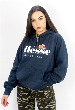 90'S RETRO NAVY SPELL-OUT HOODED SWEATSHIRT