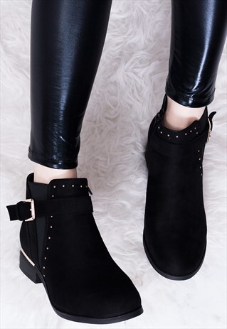WIDE FIT FLAT CHELSEA ANKLE BOOTS - BLACK SUEDE STYLE-SULFER