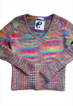 Vintage Y2K Rainbow Stripe Knitted Jumper Sweater Festival