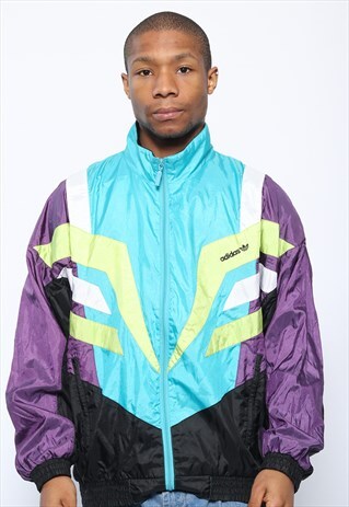 VINTAGE ADIDAS LOGO TRACK JACKET BLUE PURPLE BLACK