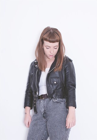VINTAGE CROPPED LEATHER BIKER JACKET