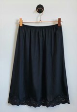 Vintage 80s Lace Trim Midi Slip Skirt Black