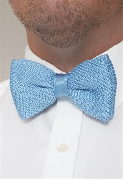 Wedding Handmade Polyester Knitted Bow Tie In Light Blue