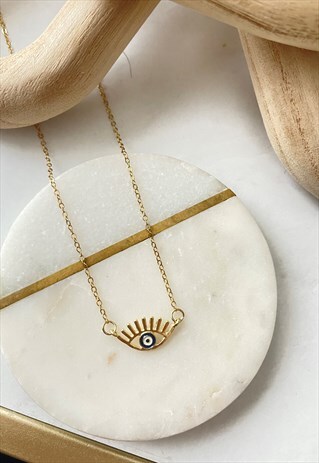 GOLD EVIL EYE DAINTY PENDANT NECKLACE