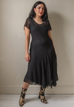 Vintage 90s Maxi Dress in Black Chiffon