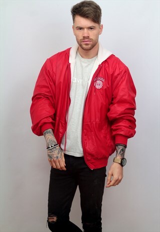 1990'S VINTAGE CASUAL HOODED JACKET IN RED