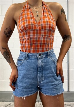 Vintage 90s Plaid Checked Halter Top