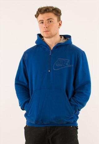 VINTAGE 90S BLUE NIKE QUARTER ZIP PULLOVER HOODIE LARGE